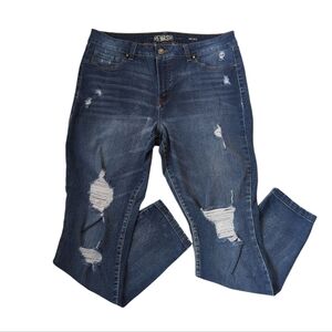 Rewash Mid-Rise Distressed Ripped Jeans Junior 13/31 Blue Stretchy